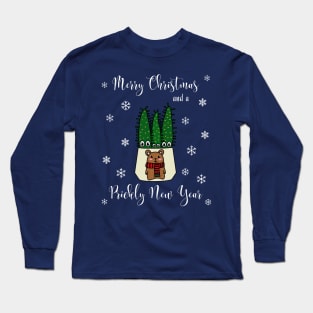 Merry Christmas And A Prickly New Year - Eves Pin Cacti In Christmas Bear Pot Long Sleeve T-Shirt